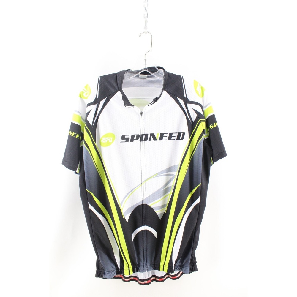 Sponeed Men's Cycling Jersey top short sleeve  X-Large‎ Full Zip Green, Black
